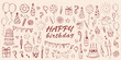 © Ella - hand drawn birthday party doodle collection red cake balloon gift candle hat