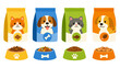 © Alan - Colorful pet food bags and bowls with cats and dogs vector set