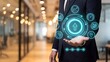 © Naeem 2.0 - Businessman Holding Holographic Growth Analytics Dashboard with Business KPI Icons for Strategic Performance Management
