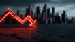 © Asry - Glowing red arrow graph plunging down against a dark, stormy cityscape