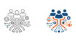 © Ethan - Professional team connection and digital network integration vector illustration showing people and technology infrastructure icons for modern business communication and technical system connectivity