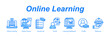 © galangfr - Online Learning web banner icon concept for with icon of Online Learning, Online Course, Course List, Enroll, Learning Dashboard, Profile, Resource.