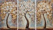 © Intan - Three stylized trees adorned with thick impasto blossoms stand against a textured backdrop