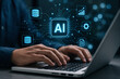 © Denkun - AI Technology and Big Data Concept, Businessman Hands on Laptop with Artificial Intelligence Chip Hologram connected to Database Management, Automation, and Digital Transformation Strategy.