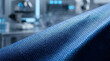 © Medo_art - Macro view of blue technical fabric with a hexagonal honeycomb pattern and water droplets showing moisture resistance in a high-tech laboratory environment.