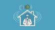 © Aji - A medical professional is depicted inside a house outline, with a virus above