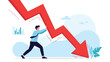 © Jayed - Determined businessman uses all his strength to push back against a giant falling red arrow representing a market downturn.