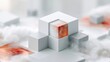 © lililia - Minimal white cubes with orange accent, abstract business structure, innovation concept, modern design background.