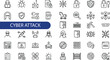 © Mouaad - Cyber attack line icon set featuring hacker, data breach, malware, phishing, security threat, virus, re vector illustration for security dashboard and UI UX design.