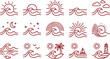 © Sadhin - Collection of ocean wave and sun symbols with beach elements for summer and travel design.