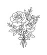 © Александр Михайлюк - Three roses of different sizes grouped together in a romantic floral bouquet, minimalist elegant black line art illustration,