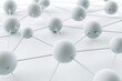 © Kristina - Network of white spheres connected by lines on a light background showing a 3D representation of data and systems in technology