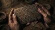 © zokov_111 - Hands gently hold a weathered stone tablet etched with intricate symbols, unearthed from the depths of an archaeological site, signaling a connection to a bygone era shrouded in mystery.