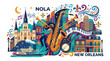 © kretek - New Orleans Jazz Festival Celebration with Saxophone, Trumpet, Banjo, and Paddleboat