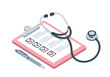 © khafid - Medical Clipboard and Stethoscope. Healthcare Checklist. Isometric Vector. Clean Digital. Icon.