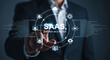 © MdSuhel - SaaS Software as a Service concept with businessman touching screen interface