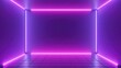 © morepiixel - A futuristic empty room illuminated with vibrant purple and pink neon lights along the walls, ceiling, and floor tiles.