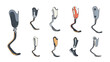 © Zia - Collection of prosthetic leg designs for athletes and everyday use features various mechanical structures and advanced materials for mobility.