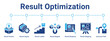 © oka - Result Optimization web banner icon vector illustration concept for business with icon of Result Pointer, Result Engine, Result Ladder, Result Magnet, Result Blueprint, Result Mapping.