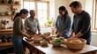 © 123sasha - Group of people preparing food together in a kitchen during a sunny afternoon