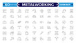 © artshuvo - Metalworking Outline Icon Set with Welding, Cutting, Grinding, Lathe, Drill, Steel Fabrication, and Industrial Tool Symbols for Manufacturing and Engineering. Editable stroke outline icon.
