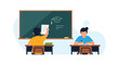 © Montaha - Two diligent students engage in classroom activities with one pupil pointing at a chalkboard during a school lesson.