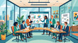 © Layla - Businesspeople meeting around conference table with presentation and charts in modern office
