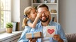 © Nida - Father's day. Happy family daughter hugging dad and laughs