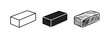 © Ірина Гринюк - Three Isometric Rectangular Prisms Icons in Outline, Solid Black, and Hand-Drawn Sketchy Styles, on White Background