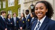 © Лена Федотова - Smiling teenage girl in school uniform with friends in background