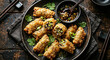© amavcoffee - Crispy rice paper dumplings with ginger soy dipping sauce