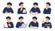 © Alan - Set of student study poses with notebook, book and laptop