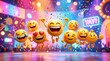 © Володимир Кучмійов - World Emoji Day celebration with cheerful emoji characters jumping in confetti colorful lights and festive digital communication concept