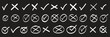© top - Hand drawn check and cross icons set in circle and square outline checklist marks vector illustration. Check tick mark icon set. Cross box x check mark checkbox v list vector draw hand drawn sketch