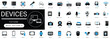 © Iconova Studio - devices solid icon set. electronics, gadgets, computer, headphones, microphone, screen, hardware, technology, digital. editable vector illustration.