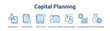 © Parahman - Capital Planning web banner icon vector illustration concept for business with icon of Capital Reserve, Capital Planning, Reserve Fund, Infrastructure Budget, Expansion Budget, Technology Budget.