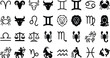 © Kamrun - Astrology Zodiac Sign Icon Set with Horoscope Symbols for Aries Taurus Gemini Cancer Leo Virgo Libra Scorpio Sagittarius Capricorn Aquarius and Pisces