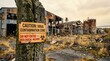 © Image - Caution Virus Contamination Zone Do Not Enter Biological Hazard Sign on Mossy Pillar at Abandoned Industrial Site