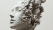 © Olena Vasylieva - Professional stone head sculpture demonstrates digital glitch effect in 3d art. Detailed stone head serves as modern museum exhibit. Unique artwork uses conceptual design and ruin style.