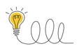 © SHUVO - Light Bulb Idea Symbol. A hand-drawn illustration of a glowing light bulb connected to a whimsical, winding cord, representing a bright idea, innovation, or creativity.