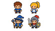 © Andrei - Pixel art fantasy character set with hero, girl, mage and knight