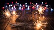 © Aurora Aesthetics - USA 250th anniversary Independence Day sparklers 250 celebration bright celebratory layout bright public celebration view glowing sparklers around metal numbers on dark wood create dramatic milestone