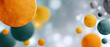 © perfectlab - Abstract composition of floating textured spheres in orange, teal, and gray tones against a soft blurred background with bokeh effect
