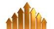 © MDNOORE - Set of rising golden arrows on a white background representing growth and success with business marketing direction progress performance strategic objective increase development investment