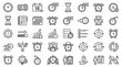 © jackartist - Minimalist line icons depicting teamwork, communication, leadership, and collaboration concepts, symbolizing organizational dynamics, group interaction, and professional cooperation in modern business