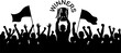 © AI Master - Cheering crowd on concert or sport event, cheerful fans. Crowd of people silhouette, happy cheering group people together with scarf, football fans isolated design element, vector illustration.