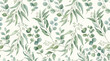 © hadi - Elegant watercolor pattern featuring delicate green eucalyptus branches painted on a smooth cream colored paper background