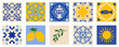 © Tetiana Kubara - Tile portugal ornament and blue ceramic portuguese with pattern lemon delft. Design oriental vector and mosaic sicilian mexican with azulejo spain element. Talavera tile dutch and lisbon blue.