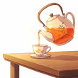 © Live heavenly - Hot tea being poured into a teacup on a wooden table, cozy beverage concept