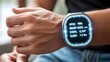 © picbox - Man checking health data on futuristic smartwatch interface showing SpO2, heart rate, steps, and sleep